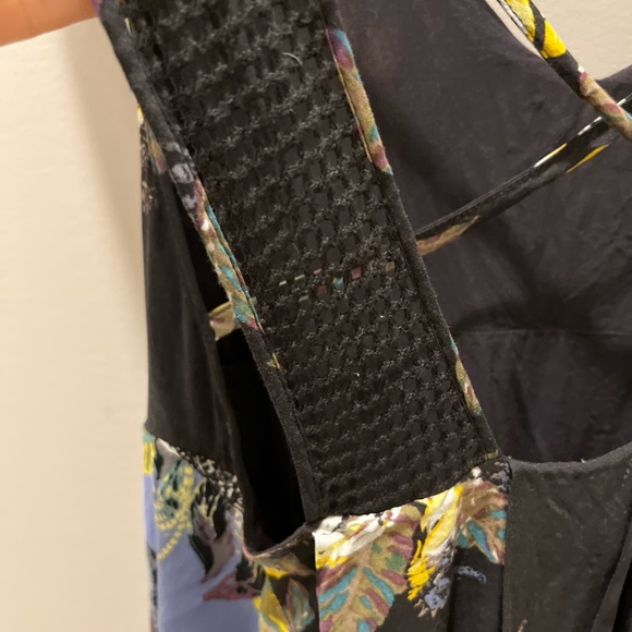 Free People Thought I Was Dreaming Black Blue Floral Mini Plunge Dress Sz S - Picture 8 of 15